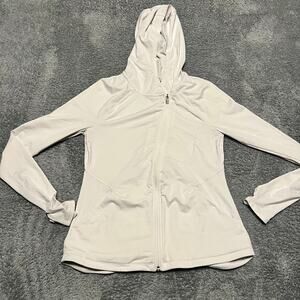 Athleta Pacifica Pleated Jacket Womens XS White Zip Asym Full Zip Hooded **